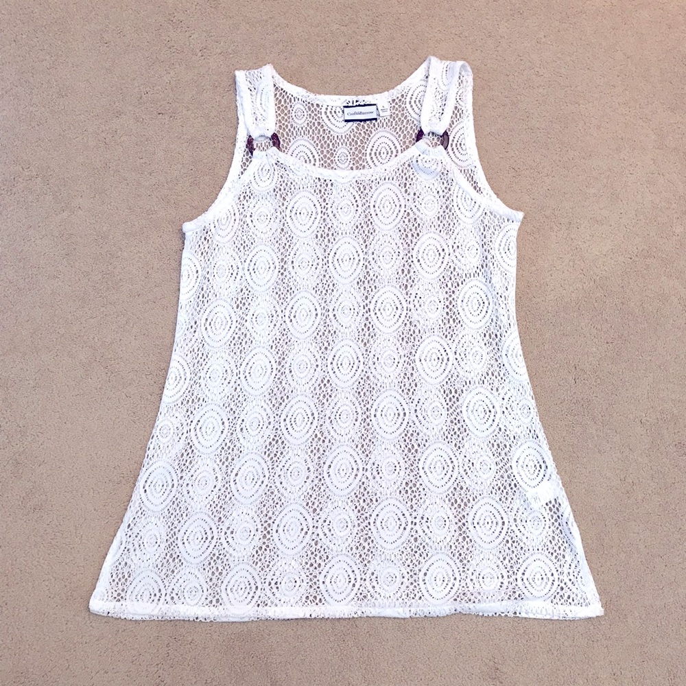 Boho Chic White Crochet Lace Tunic Cover Up Size Large Summer Beach Festival